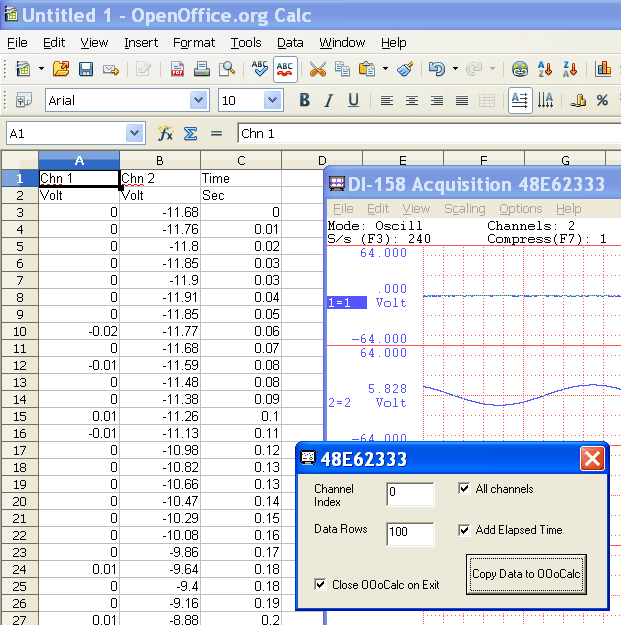 Windaq OpenOffice Calc Link
