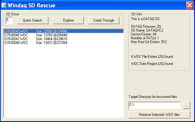 WinDaq SD Rescue for Dataq DI-71x and Dataforth isoLynx SLX718 data logger